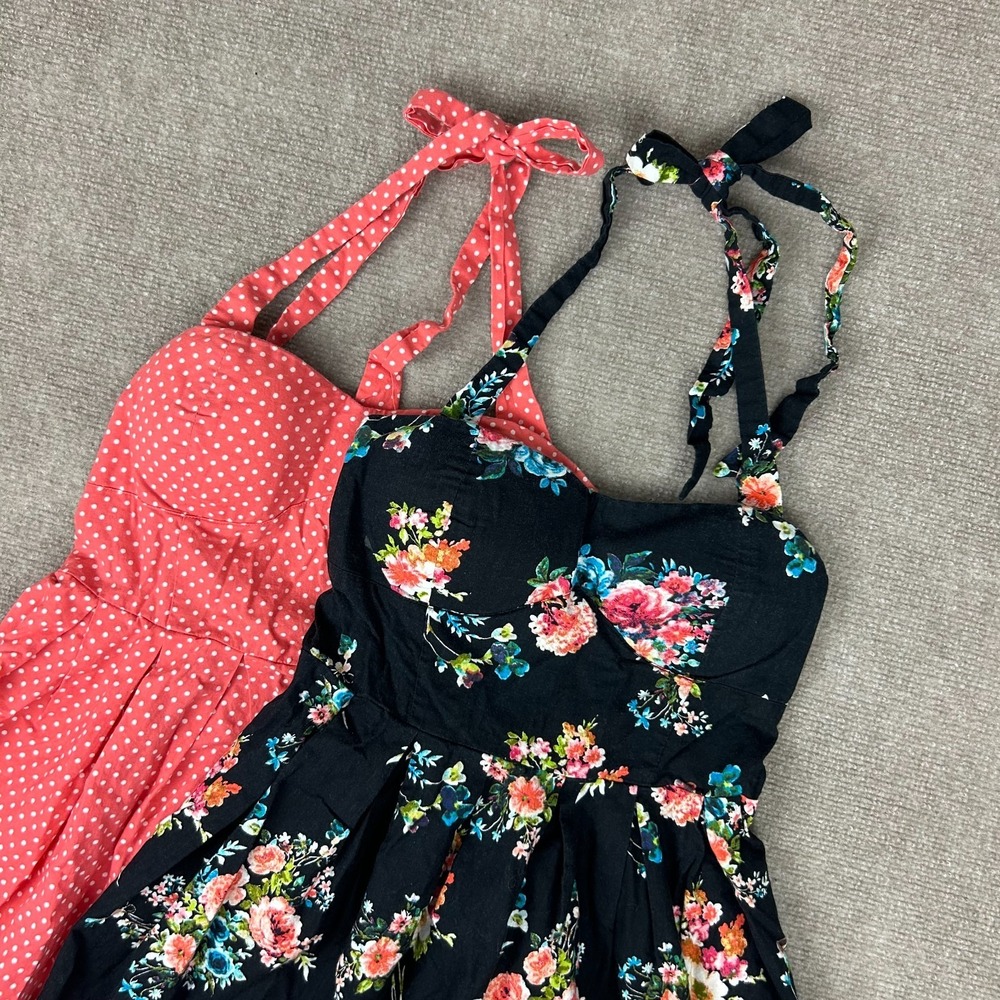 No Boundaries Halter Mini Sundress Girls M Multicolor Floral Polka Dot Lot of 2